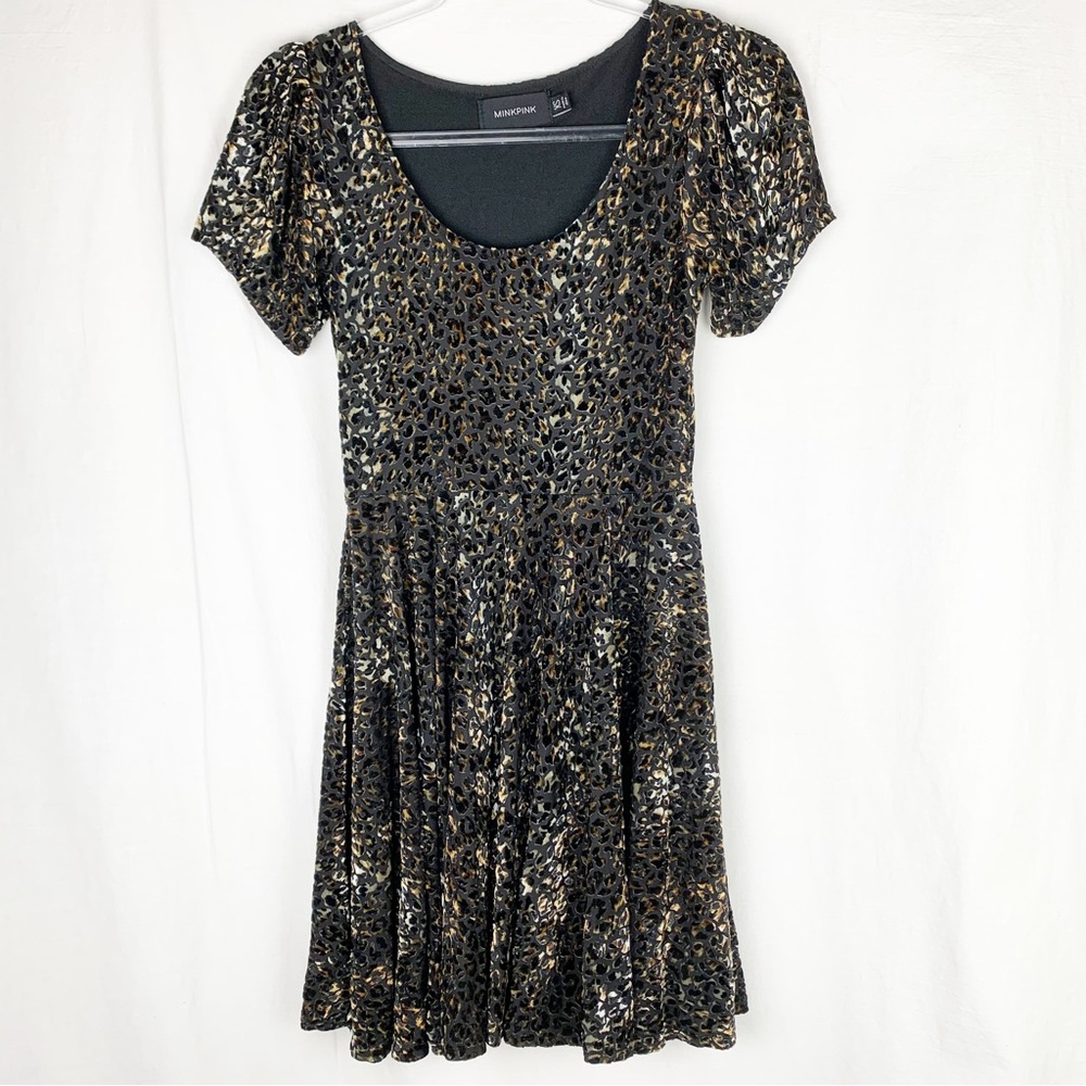 MINKPINK Russian Roulette Burnout Velvet Mini Dress Animal Print size XS